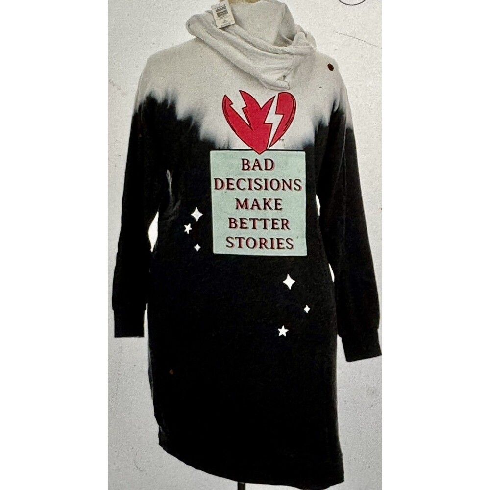 Lovesick 1 Gray Fleece Bad Decisions Statement Graphic Long Sleeve Hoodie Dress
